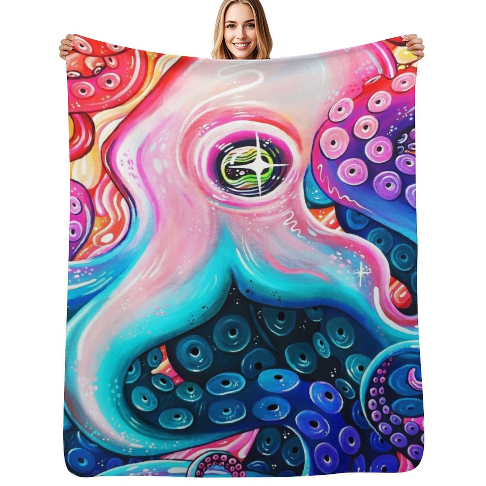 Anime Cosplay Idea - ผ้าห่ม GlitterOctopus ไอเดียของขวัญวาเลนไทน์สำหรับคอสเพลย์ฤดูหนาว ผ้าห่มขนยาวสำหรับโซฟาขนาดใหญ่