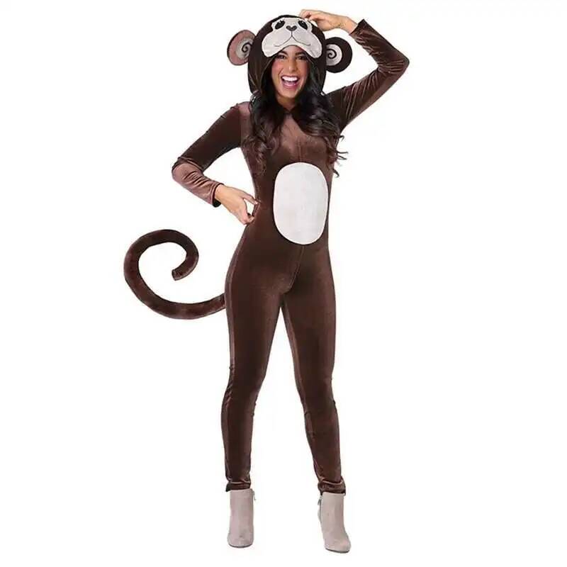 ใหม่สีน้ําตาลลิง Onesie ชุดนอน - Anime Cosplay Jumpsuit บทวิจารณ์และราคา